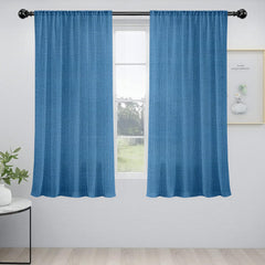 Pack of 2 Solid Linen Sheer Window Curtains- Blue