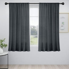 Pack of 2 Solid Linen Sheer Window Curtains- Black