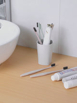 Cortina All-in-One Bathroom Organizer , Toothbrush Holder, Toothpaste Shelf & Rinse Cup Set, Brush Stand | Off-White - Grey , Single Cup