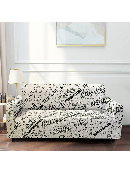 Polyester Stretchable Koffee with Karan Printed Sofa Cover 4 Seater- White