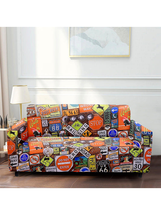 Polyester Stretchable Digital Printed Sofa Cover 4 Seater- Multicolour