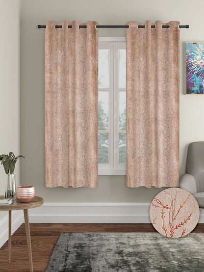 Pack of 2 Velvet Regular Foil Window Curtains- Peach