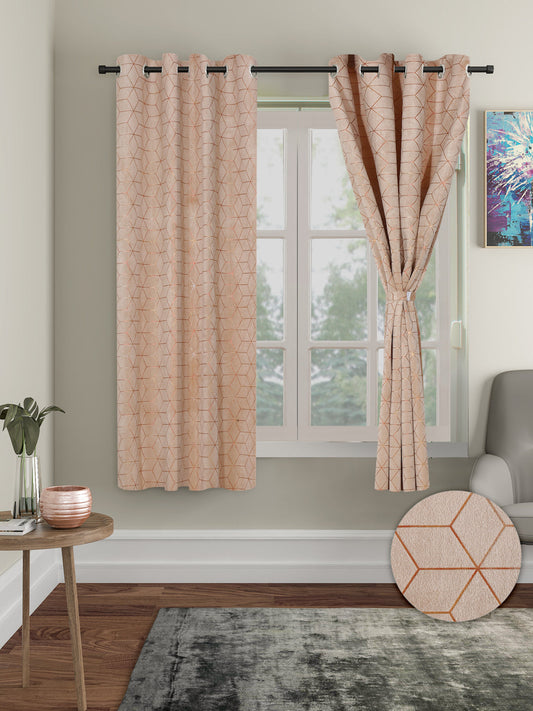 Pack of 2 Velvet Regular Geometric Foil Window Curtains- Peach
