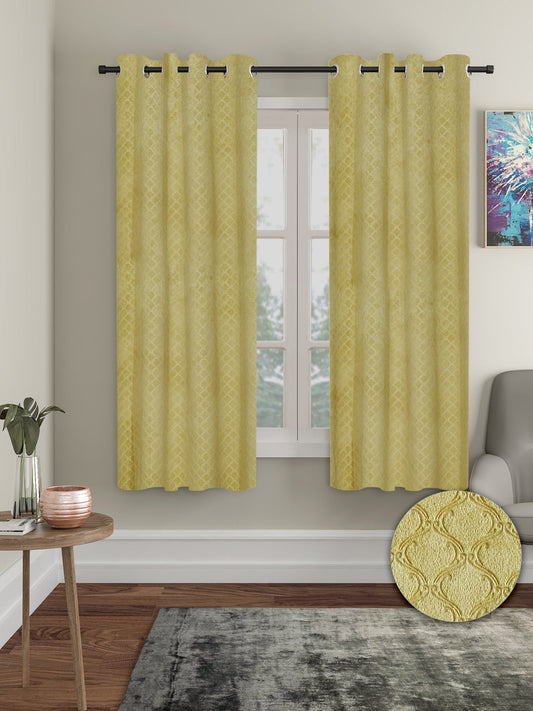 Pack of 2 Velvet Room Darkening Emboss Window Curtains- Olive