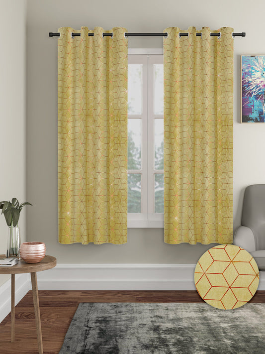 Pack of 2 Velvet Regular Geometric Foil Window Curtains- Olive