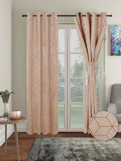 Pack of 2 Velvet Regular Geometric Foil Door Curtains- Peach