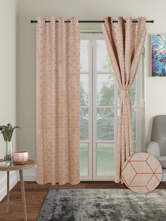 Pack of 2 Velvet Regular Geometric Foil Door Curtains- Peach