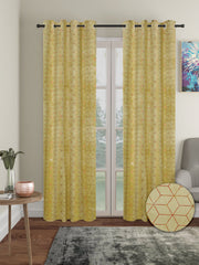 Pack of 2 Velvet Regular Geometric Foil Long Door Curtains- Olive