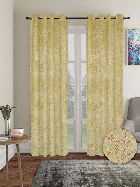 Pack of 2 Velvet Regular Foil Door Curtains- Olive