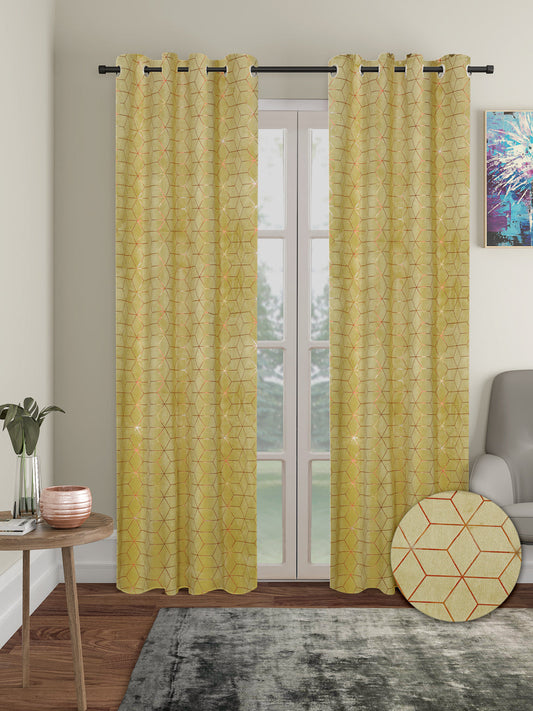 Pack of 2 Velvet Regular Geometric Foil Door Curtains- Olive
