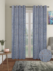 Pack of 2 Velvet Regular Geometric Foil Long Door Curtains- Dark Grey